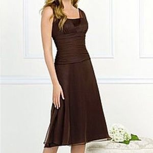 CHIFFON OVER MATTE SATIN AFTER SIX TEA LENGTH DRESS 6521 BY DESSY (CLOVER)